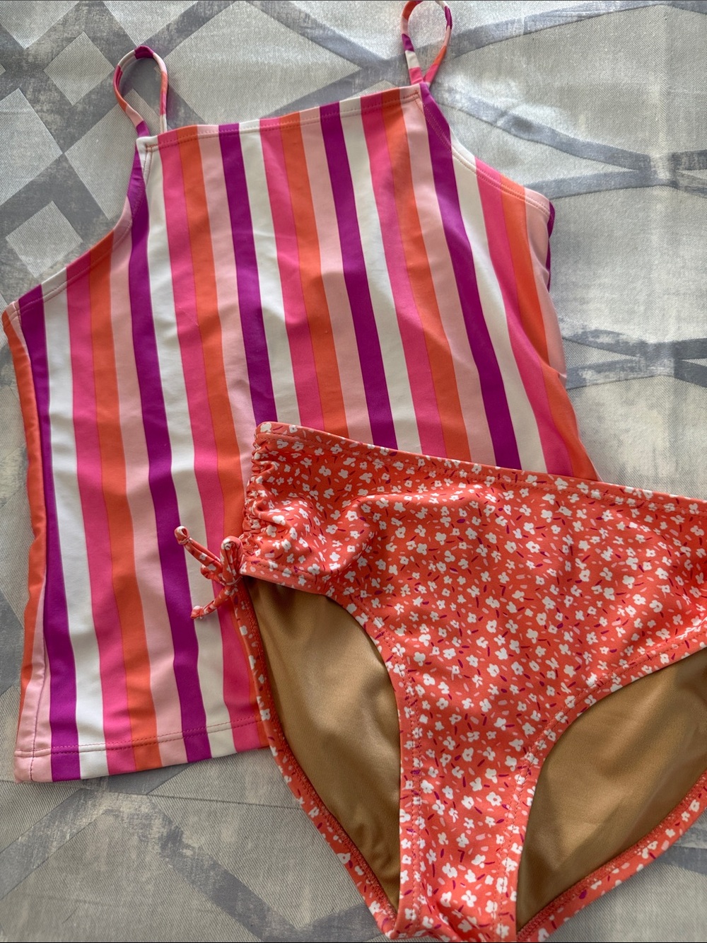 Old Navy Girls Pink, Orange & Purple Striped Tankini Set 10/12